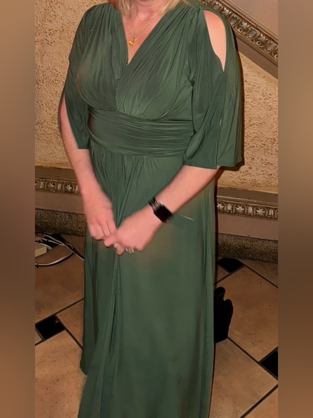 Elegant Olive Green Maxi Dress with Draped Waist